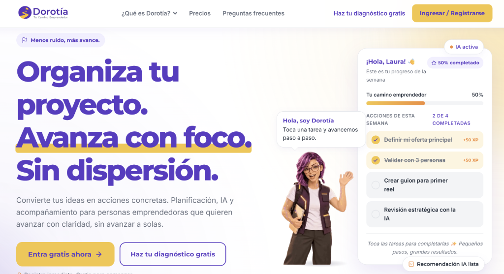 Mockup de la Home y Landing de Dorotía