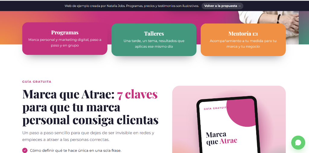 Mockup de web de marca personal creada con IA